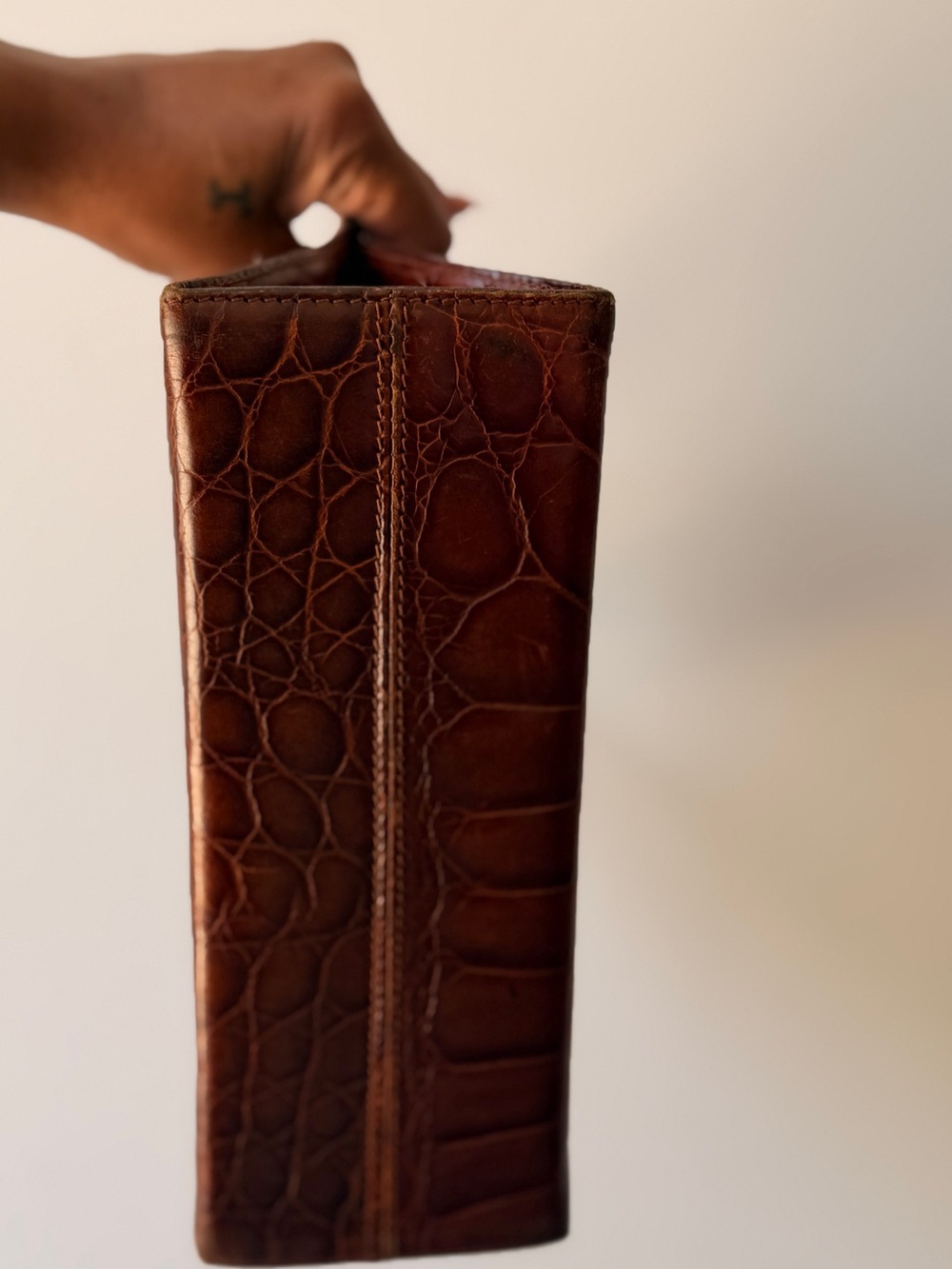Vintage Furla Dark Brown Croc-Embossed Leather Top Handle Satchel - Picture 4 of 9
